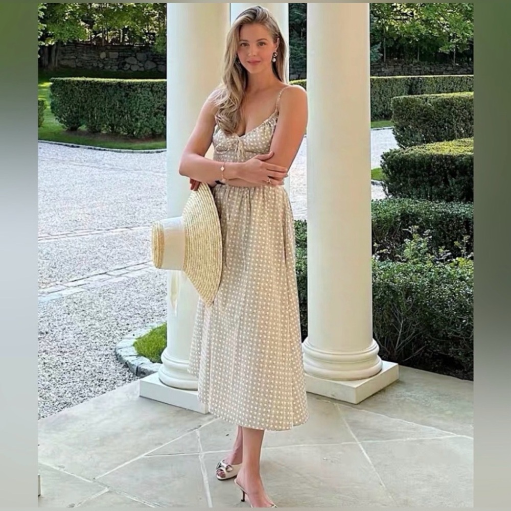 Hill House Juliana Sand Basketweave Cotton Sateen midi dress rare nwot